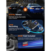 ALDF 4K Triple Channel Dash Cam, Front 4K and Inside Rear 2.5K Cameras, 3.39-Inch IPS Display, Night Vision, Loop Recording, G-Sensor, WDR, Parking Mode, App Control