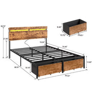 Satifur Full Size Bed Frame with 2 Under-Bed Storage Drawers, Customizable RGB LED Lights, Built-In Charging Station, Headboard, Rustic Brown