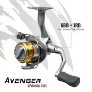 Okuma Avenger ABF Spinning Reel, 6BB+1RB Bearings, 4.5:1 Gear Ratio, Corrosion-Resistant Graphite, Multi-Color, ABF-8000-CL
