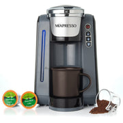 Mixpresso Single Serve Coffee Maker, 4 Brew Sizes, 45oz Removable Water Tank, Rapid Brew Technology, Auto Shut-Off, Gray, K4GRY00