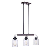 Craftmade Foxwood 3-Light Island Chandelier, Industrial Modern Design, Flat Black and Dark Teak Finish, Clear Glass Shades, 9.25 in W x 26.88 in L x 4.88 in H, 53673-FBDT