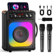 JAUYXIAN Karaoke Machine, Bluetooth Speaker with 2 Wireless Microphones, Colorful RGB DJ Lights, Portable with Shoulder Strap, USB TF AUX Input, 30W Sound System T22-T TX06
