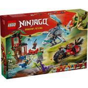 LEGO Ninjago Ninja Vehicle Tree House Battle Building Set, 642 Pieces, 3-Story Tree House with Workshop, Tearoom, Terrace, Swinging Vine Rope, Trap, Rotating Bridge, Stud Shooter, 6 Minifigures, Motorcycle and Helicopter, 6585676