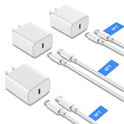 Charlore iPhone Charger 3 Pack, 25W PD Fast Charger Block with 6ft USB-C to Lightning Cables, White, Compatible with iPhone 14/13/12/11