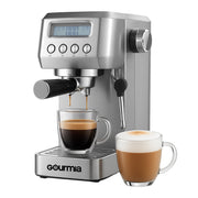 Gourmia Slim Espresso Machine, 20-Bar Italian Pump, LCD Display, Milk Frother, 1350W, Stainless Steel, GCM3110