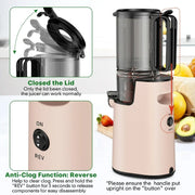 Aumpkin YZJ-Y Cold Press Masticating Juicer, 350W Motor, 50 RPM, 5.4in Wide Feed Chute, Double-Layer Filter, Pink