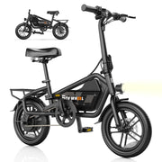 5TH WHEEL Electric Bicycle, 650W Peak Motor, 14in Fat Tires, 36V 7.8Ah Battery, Foldable Commuter Ebike with Rear Rack, Black, W20B