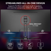 CRUA CR340G-WQHD-165Hz 34 Inch Ultrawide Gaming Monitor, 165Hz Refresh Rate, UWQHD 3440x1440, IPS Panel, 120% sRGB, Built-in Speakers, HDMI/DisplayPort, Wall Mountable, Black
