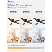 Zardon 52 Modern Ceiling Fan with Light, Remote Control, Flush Mount, Low Profile, Ultra-Quiet DC Motor, 6 Speeds, Indoor Y24FSD0005