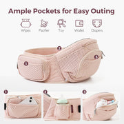 Momcozy Hip Seat Baby Carrier, 2-in-1 Detachable Lumbar Seat, Ergonomic Support, Breathable Pink, Fits Waist up to 46 in, Supports Toddlers up to 43 lb