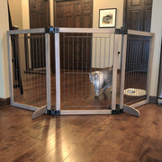 MyPet Extra Wide Freestanding Versa-Lock Pet Gate, Gray Wood Frame with Graphite Wire Panels, Fits 24.5-72 in Wide Openings, 31.5 in Tall, 12.25 lb, 5404