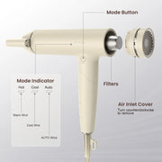 GCZ HDH-002 1500W Foldable High-speed Hair Dryer with Diffuser and Nozzle, Ivory
