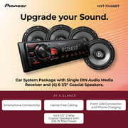 Pioneer MXT-S1466BT Car Audio Stereo Bundle, Bluetooth Head Unit Receiver with Hands-Free Calling, USB Charging, AM/FM Radio, Four 6.5-Inch 4-Ohm Speakers, 50W x 4 RMS