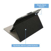 Onn Universal Tablet Folio Case with Adjustable Corners, Multiple Viewing Angles, Stylus Holder, Black Woven Soft Shell for 12 to 13 Inch Tablets