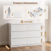 Hijob 6-Drawer Dresser, Modern White Dresser 47.3