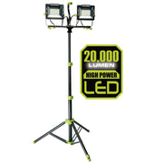 PowerSmith Dual Head LED Work Light, 20,000 Lumens, Adjustable Metal Tripod Stand 76 in, 9 ft Power Cord, Sealed Power Switches, PWLD200T