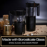 Takeya Glass Cold Brew Coffee Maker, Airtight Pitcher, 1 Quart, Black Lid and Handle, 10317