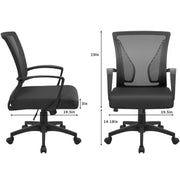 Furmax Mid Back Office Chair, Ergonomic Lumbar Support, Breathable Mesh Back, Height Adjustable Seat, Thick Padded Seat, 360-Degree Swivel Wheels, Black