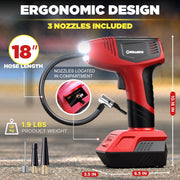 Emson Bullseye Pro Max Deluxe Tire Inflator, Portable Air Compressor, 150 PSI, Rechargeable 12V DC, Auto Shut Off, LED Lights, 1745
