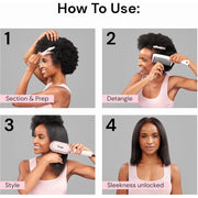 L'ange Hair Mane Pass 2-in-1 Hair Straightening Brush, Ceramic-Coated Bristles, Adjustable Heat 300F-410F, Negative Ion Technology, Auto Shut-Off, 360 Swivel Cord, Blush