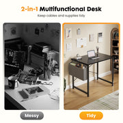 Concetta 31 Inch Computer Writing Desk with Black Steel Frame, Cedar Wood Top, Storage Bag and Headphone Hook WMCOBE-FH-GDZ-24BD-31BK-HY