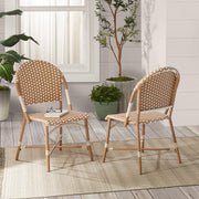 Better Homes & Gardens Lilah Outdoor 2-Piece Wicker Parisian Bistro Chairs, Tan and White