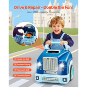 KFFKFF Engine Toy Car Repair Kit, 60 Pieces with Detachable Components, Lights, Sounds, Steering Wheel, Horn, Blue Workshop Set for Kids 3 and Up, D001-4