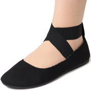 Alpine Swiss Peony Ballet Flats for Women, Elastic Ankle Strap, Round Closed Toe, Padded Comfort, Black