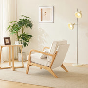 UBesGoo Modern Arm Chair Linen Fabric Upholstered Comfy Reading Accent Chair with Solid Wood Frame Beige and Oak