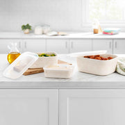 Pioneer Woman Vintage Lace 6-Piece Nesting Rectangular Stoneware Casserole Baking Dish Set with Snap-Shut Lids, Linen