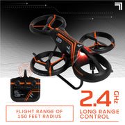 Sharper Image 1016960 Aero Drone, Rechargeable LED Stunt Drone, Built-in Led Lights, Age 14+, Orange