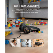 Belkin SoundForm Mini Kids Wired On-Ear Headphones with USB-C to 3.5mm Dongle, Built-In Microphone, 85dB Volume Limiter, Adjustable Fit, Black, AUD010fqBK