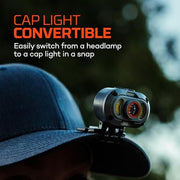 NEBO Mycro 900+ Headlamp, 900 Lumen, Spot and Flood Light Combo, USB-C Rechargeable, 7 Light Modes Including Red Night Vision, Adjustable Strap, Cap Light Convertible, 902025