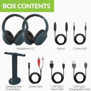 Avantree Dual Wireless Headphones for TV Watching with Charging Stand for Seniors, Black
