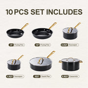 Chef Power Ceramic Cookware Sets, 10Pcs Pots and Pans Set Non Stick, Cookware Set with Stainless Steel Handle