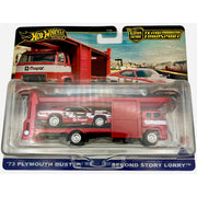 Mattel Hot Wheels Team Transport Truck with 1:64 Scale '73 Plymouth Duster Red Die-Cast Car JBM38