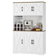 Homfa 70.9in Tall Kitchen Pantry Cabinet with Microwave Countertop, Farmhouse Buffet Hutch, 6 Doors, White