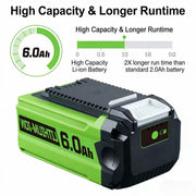 Aimaya 6.0Ah 40V Lithium-Ion Power Tool Battery Replacement with LED Fuel Gauge and Cooling Design, Compatible with GreenWorks 40V GMAX Tools, 25223