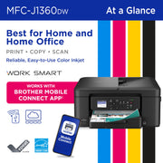 Brother Work Smart 1360 Wireless Color Inkjet All-in-One Printer with Automatic Duplex Printing, 1.8