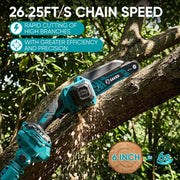 Saker 6-Inch Cordless Pole Saw with Detachable Mini Chainsaw, 2x 22V 4000mAh Batteries, Extendable Pole to 7.55 ft, Blue