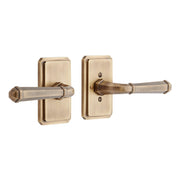 MNG 503 Solid Brass Privacy Interior Door Set w/ Sculpted Square Lever Handle - Right Hand - No Backset - Antique Brass