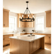 MMUPFH Farmhouse Wagon Wheel Chandelier, 8-Light Matte Black Metal Pendant with Adjustable Height