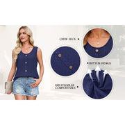 MOYIKO Womens Tank Tops Eyelet Embroidery Crew Neck Sleeveless Loose Fit Blue