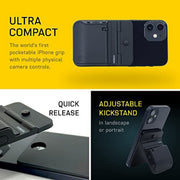 Fjorden FJD-GRIP-PLUS-IP13P Camera Grip for iPhone with Adhesive Adapter, Bluetooth Remote Shooting, Pocketable Design, Black