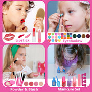 Sendida SDD-012A Kids Washable Makeup Kit, 60-Piece Princess Frozen Theme Set, Pink Portable Case, Ages 3-12