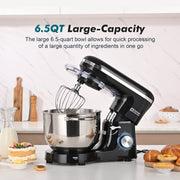 Kitchen In The Box KSM60 Tilt-Head Stand Mixer, 6.5-Quart Stainless Steel Bowl, 660W Motor, 6-Speed with Pulse, White