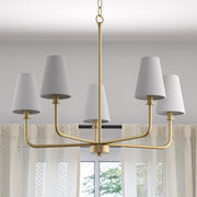 Avec Payton Collection 5-Light Contemporary Champagne Bronze Chandelier with White Fabric Shades