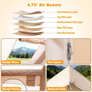 Qunler Inflatable Camping Tent, Rapid 5-Min Setup, Waterproof 210D Oxford Fabric, Windproof Cabin Shelter, Beige, Fits 4-6 People