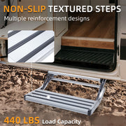 WheelX 1-Step Manual Retractable RV Steps, Foldable Aluminum Alloy with Thickened Steel Plate, 440 lb Load Capacity, Wide Anti-Slip Platform, Silver