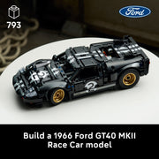 LEGO Technic 1966 Ford GT40 MKII Race Car, 793 Pieces, Black and Silver Collectible Model for Adults, 42223